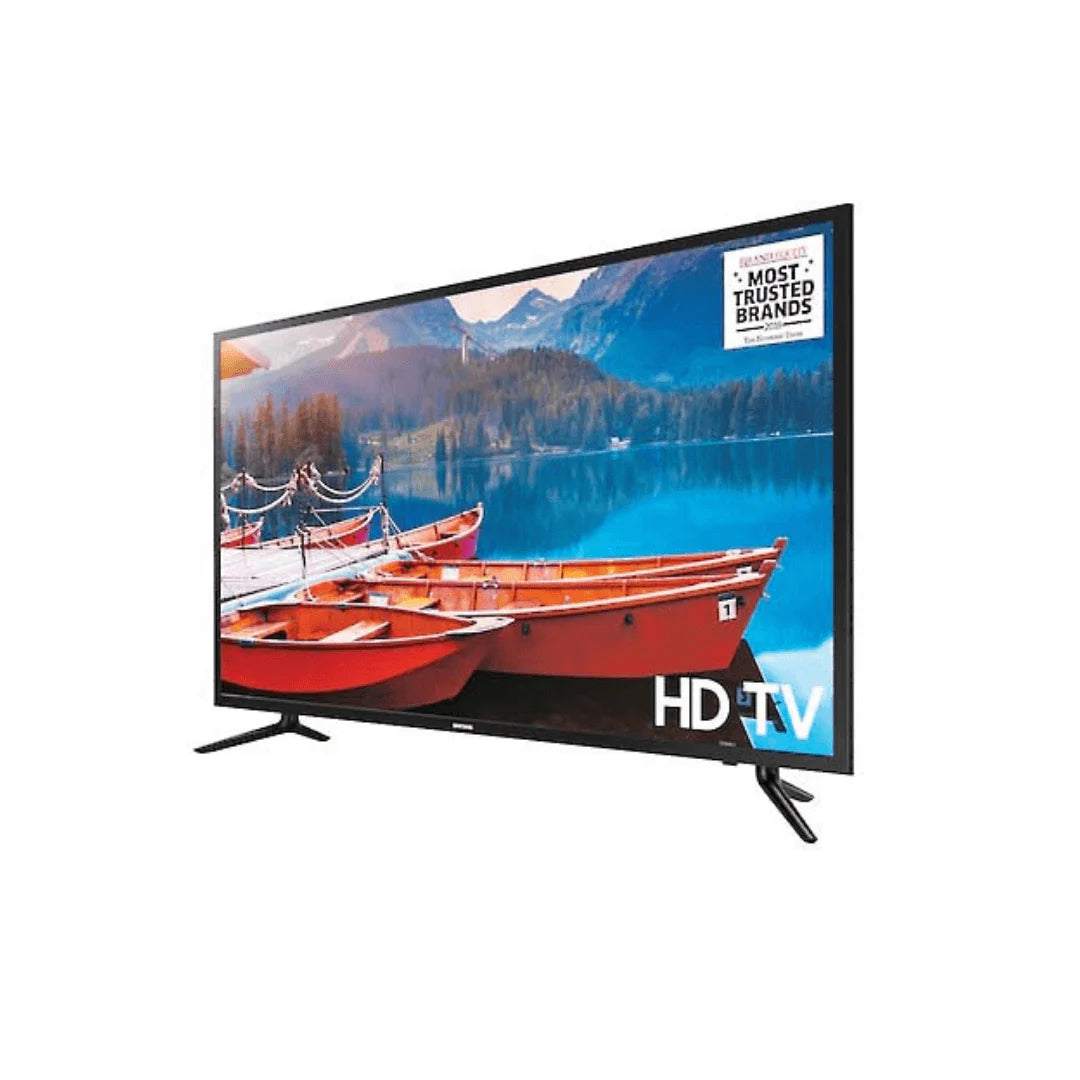 TV in white backgroudna and its specification sticked on tv