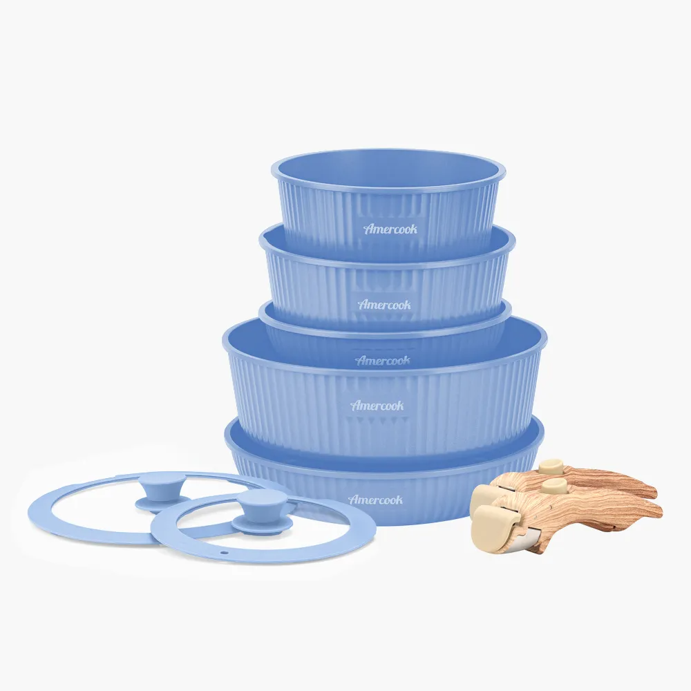 Easy Clip Pro Pan by Amercook. Heat Resistant and Non-stick coating interior with bottom dots induction Bakelite Handle (18/20/20/26/26CM) Multi use cookware nine piece set