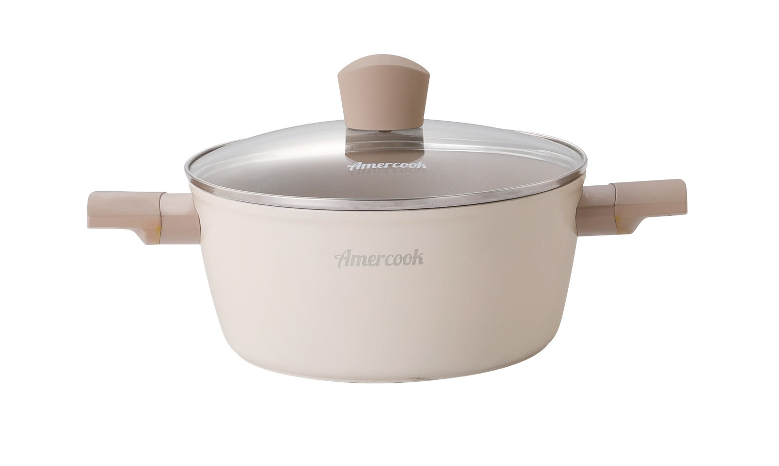 Luna Casserole Pan by Amercook. Coated with forged aluminum with ceramic non-stick interior and lacquer heat resistant exterior with bottom dots induction sturdy bakelite handles - 20CM