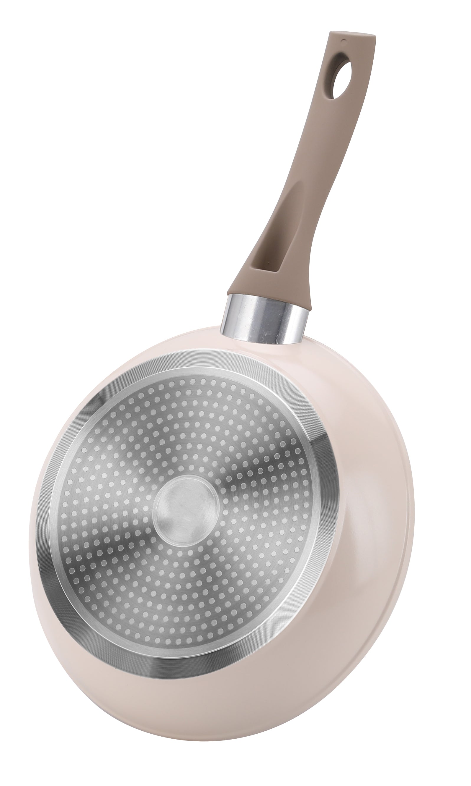 Luna Fry Pan by Amercook. Coated with forged aluminum with ceramic non-stick interior and lacquer heat resistant exterior with bottom dots induction bakelite handles - 24CM