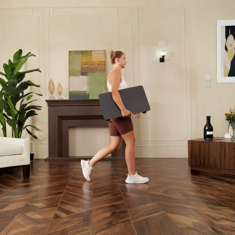 Portable Innodigym vibration plate designed for easy home fitness storage