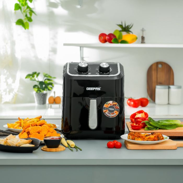 Air Fried surrounded by some foods which can made by this air fryer