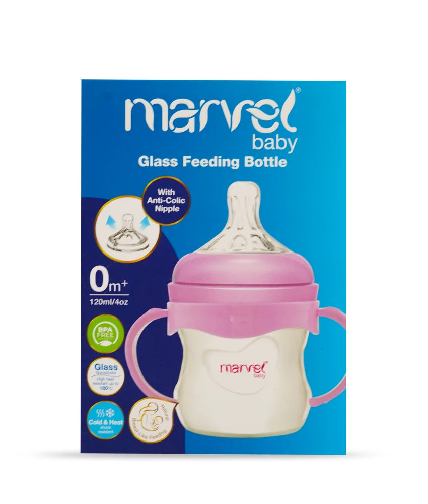 GLASS FEEDING BOTTLE 120ML - WITH HANDLE 51493