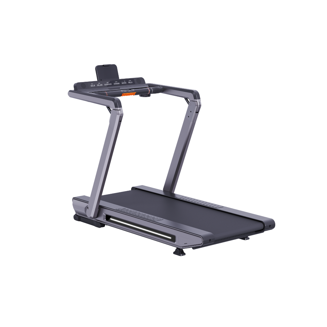 Electric home treadmill with handrails, display console and tablet holder
