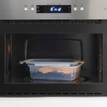 Food containor inside the microwave that shows its microwave friendliness