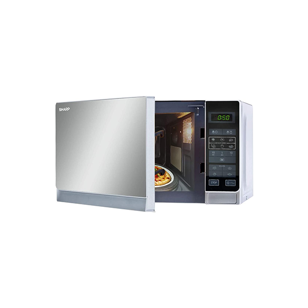 Door opened in microwave and food inside on it showing ot makes food as fresh