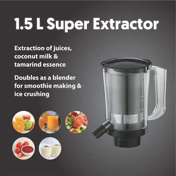1.5L super extractor and its multipurpose works shows in a designed post