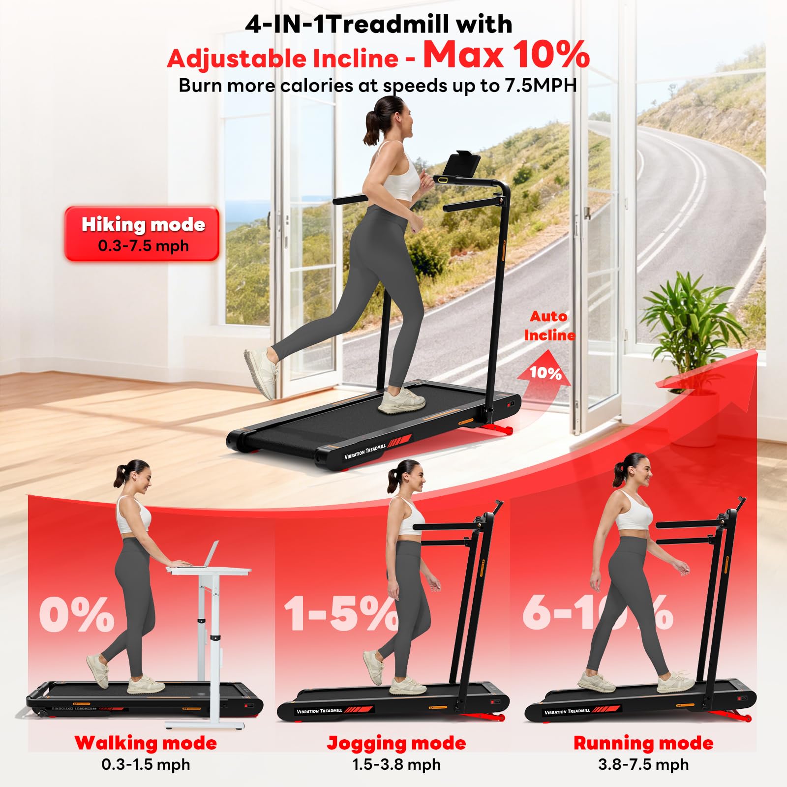 Sperax P3 Max Walk Pad with Handrail and Vibration Plate Function